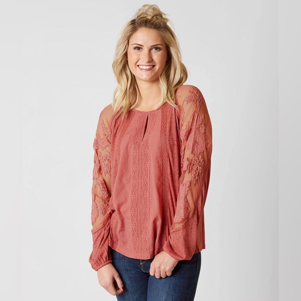 Lucky Brand Dusty Cedar Top size Large not new normal wear .pink purl colors